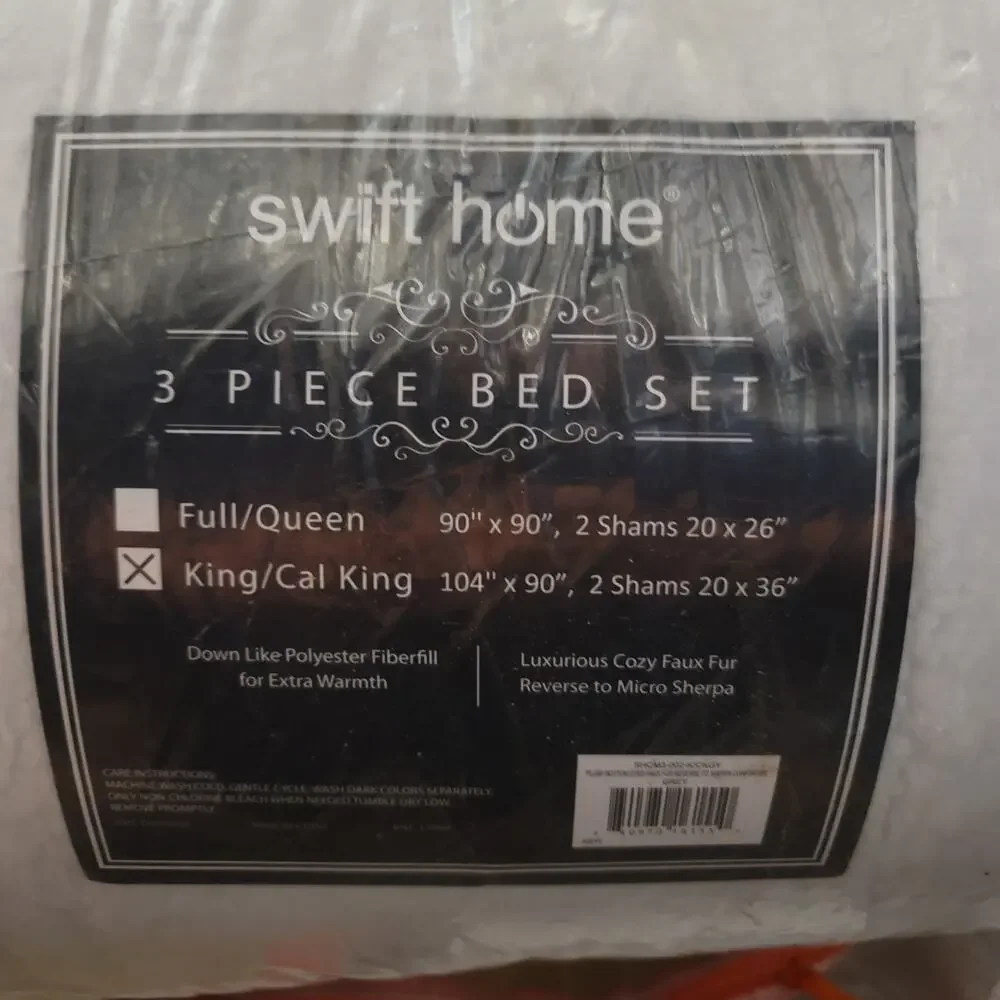 swift home  3-Piece Grey Faux Fur Reverse  Sherpa King/Cal Comforter Set
